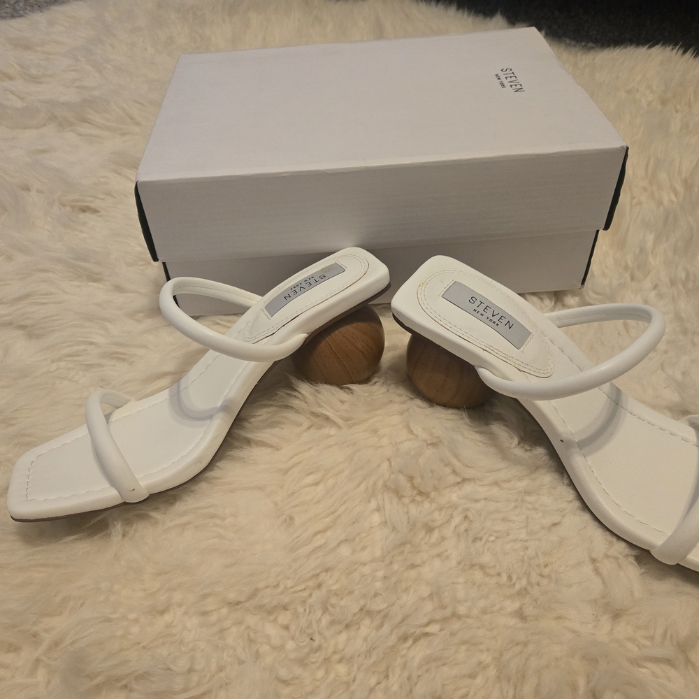 White Strappy Heels with Low Heel and Open-Toe Design